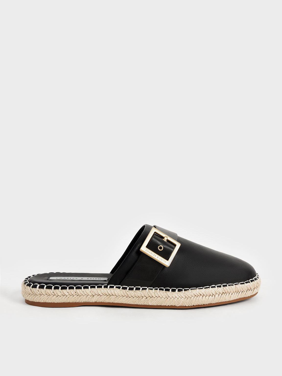 Buckled Espadrille Mules, Black, hi-res