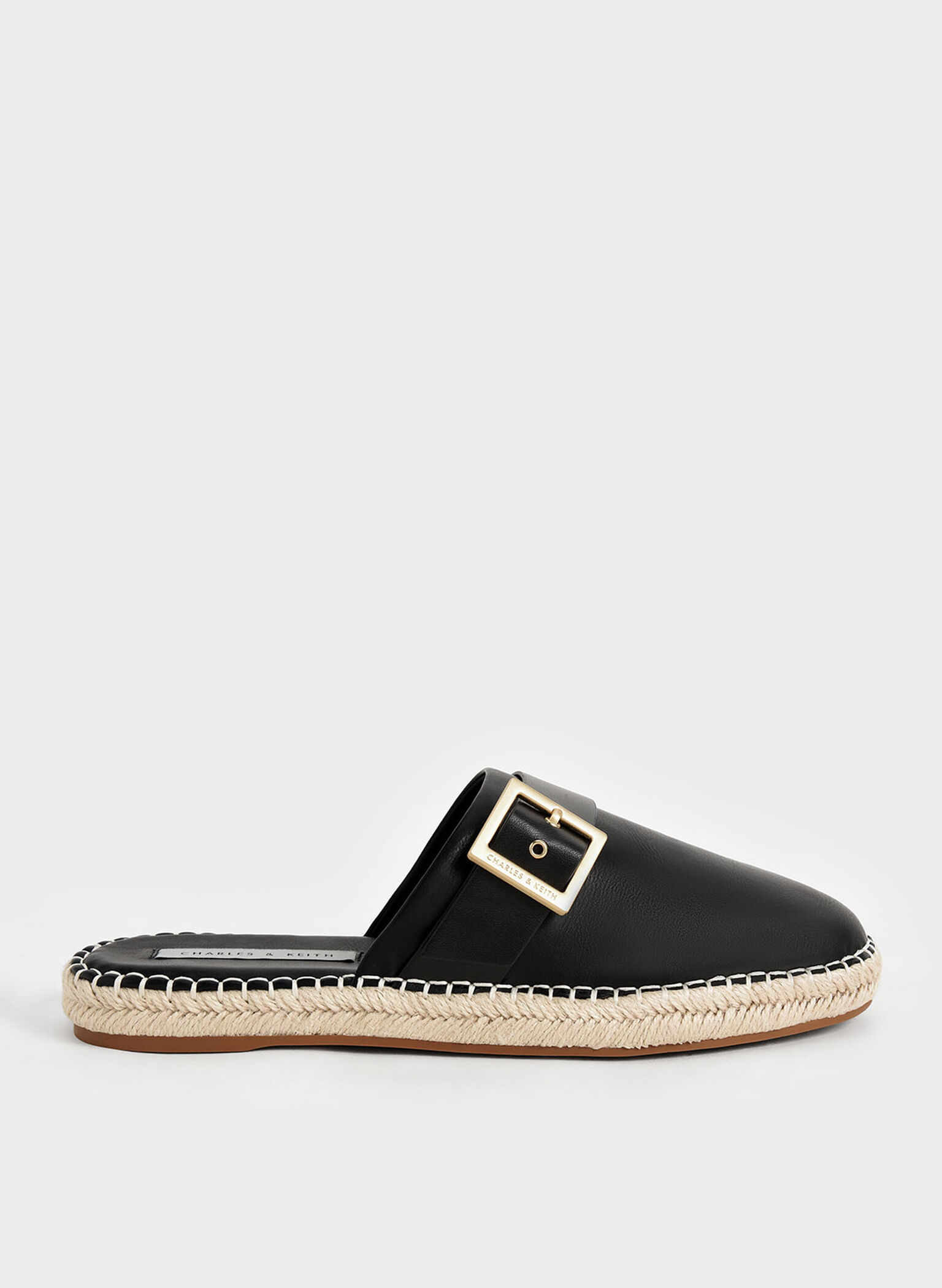 Buckled Espadrille Mules, Black, hi-res