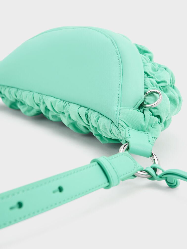 Ruched Nylon Bum Bag, Mint Green, hi-res