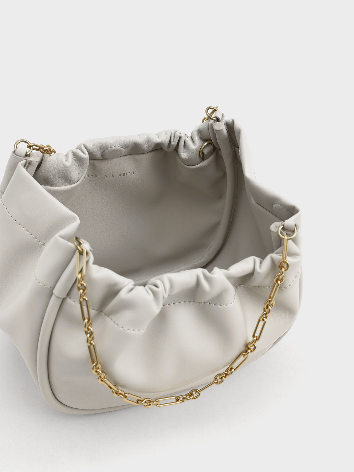 Solange Double Chain Handle Slouchy Bag - Light Grey