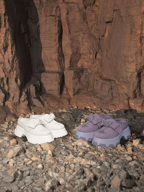 澎澎衍縫扭結穆勒鞋, 紫丁香色, hi-res