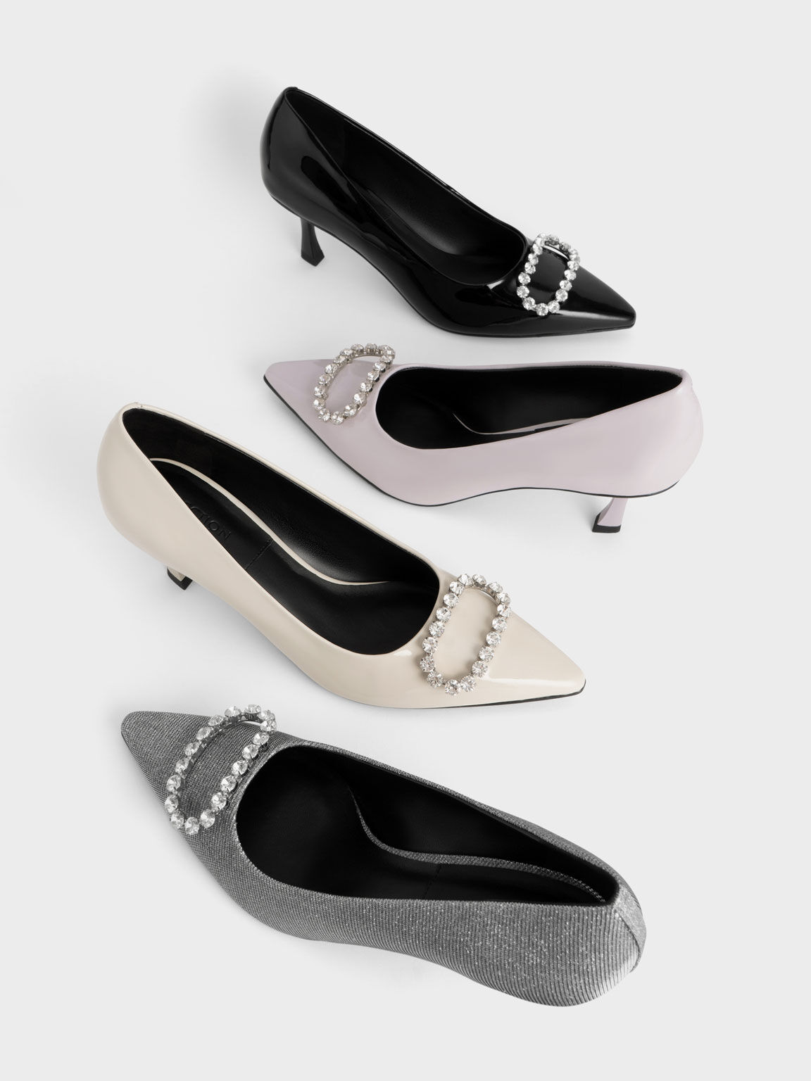 Gem-Embellished Patent Leather Pumps, Black, hi-res