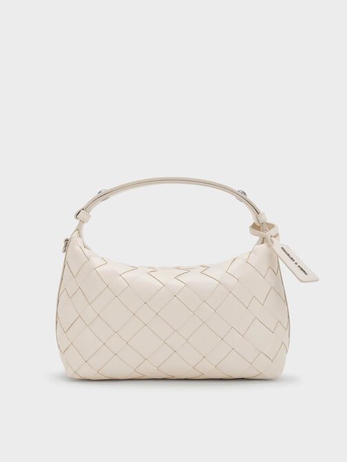Bolso de hombro entrelazado Ivette, Crema, hi-res