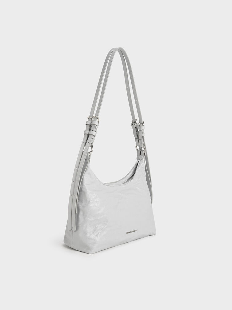 Lark Crinkle-Effect Hobo Bag, Grey, hi-res