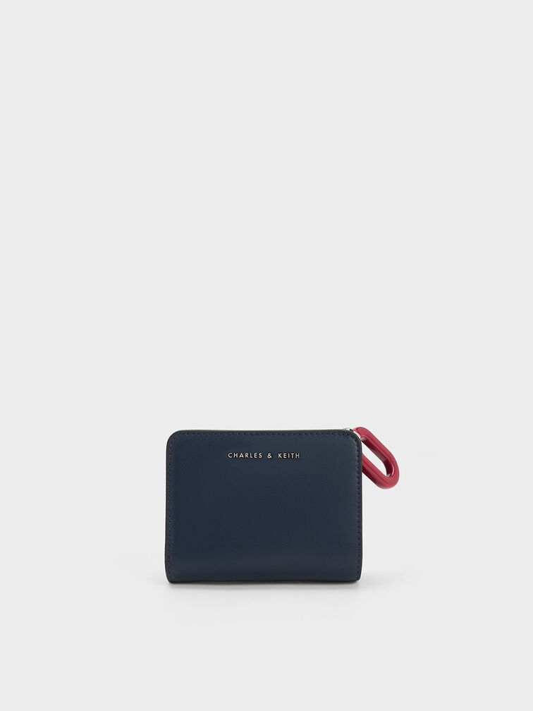 Navy Oval Keychain Zip Wallet - CHARLES & KEITH US