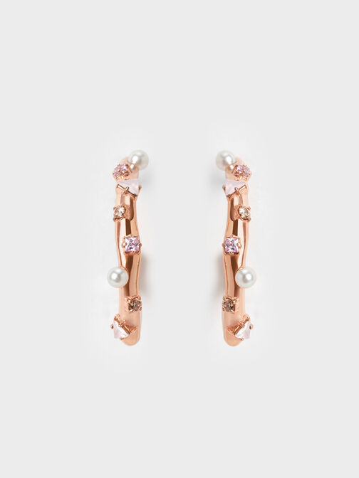 Pearl & Crystal-Embellished Earring Studs, Rose Gold, hi-res