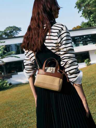 걸스 아이다 니트 토트 백, 베이지, hi-res