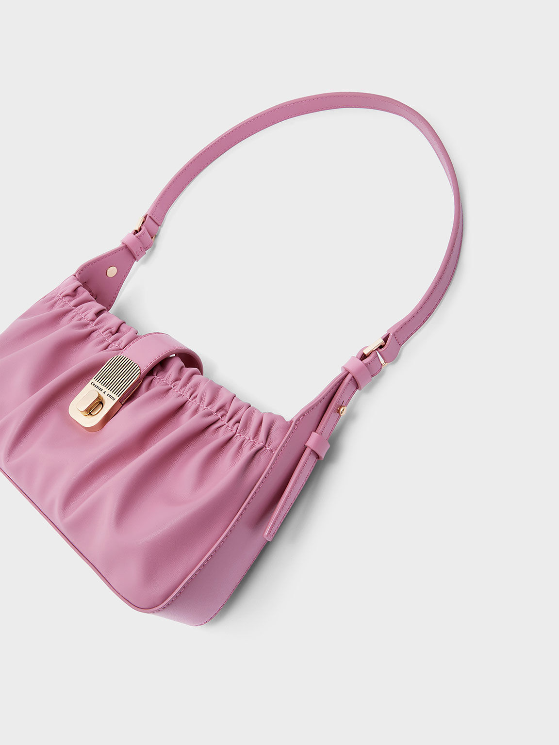 Enya Ruched Turn-Lock Shoulder Bag, Pink, hi-res