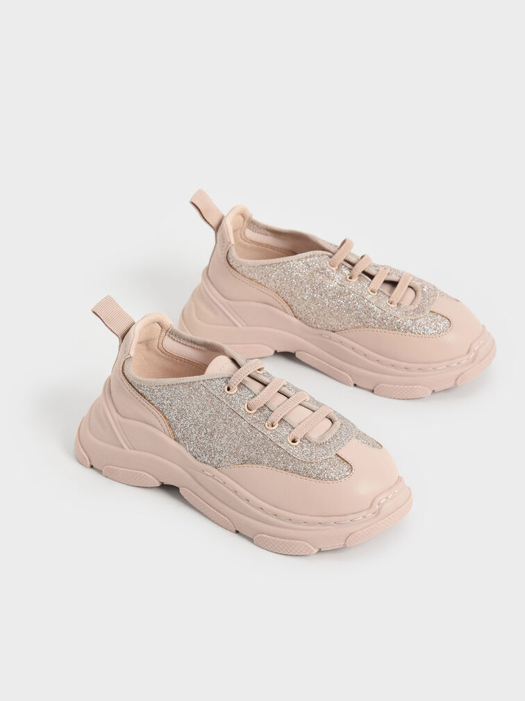Girls' Glitter Chunky Sneakers, Pink, hi-res