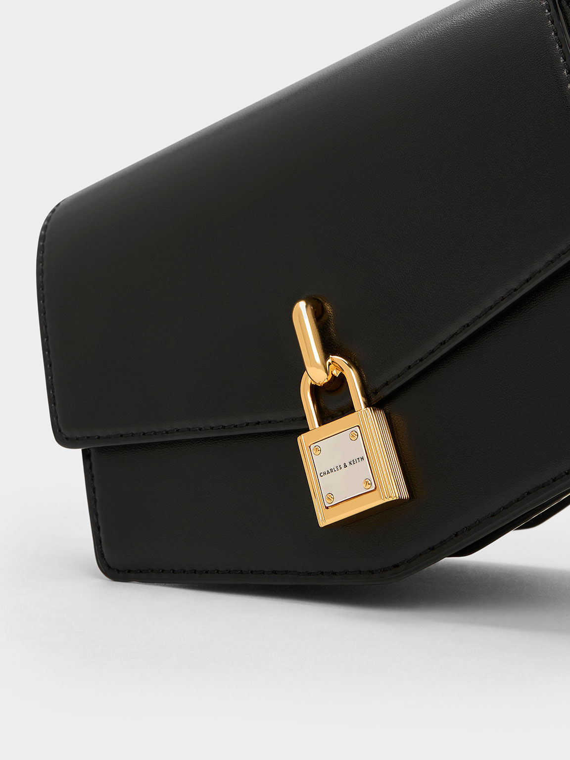 Lock-Motif Geometric Crossbody Bag, Black, hi-res