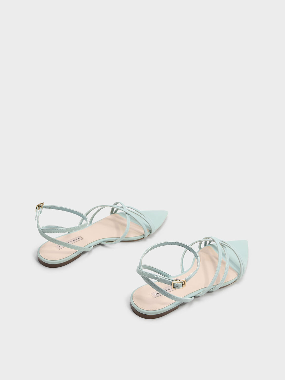 Strappy Pointed Sandals, Green, hi-res