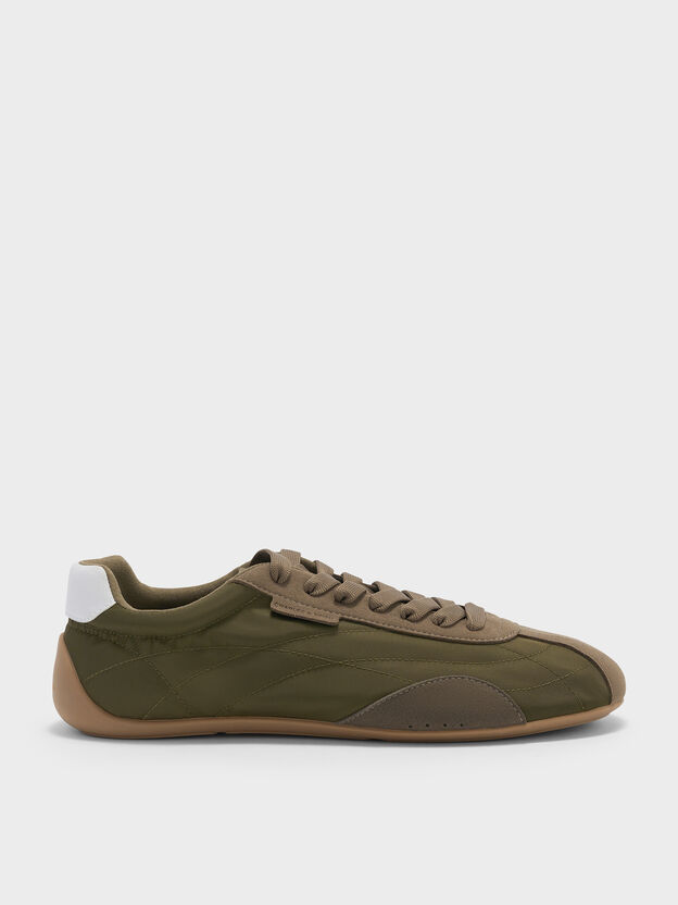 Zapatillas deportivas de perfil bajo con paneles en contraste de nailon, Verde oliva, hi-res