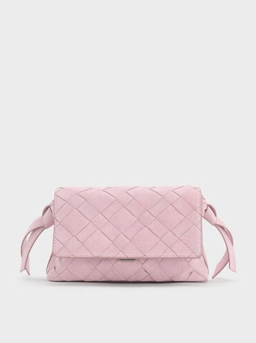Ivette Recycled Suede Woven Crossbody Bag, Cotton Candy Pink, hi-res