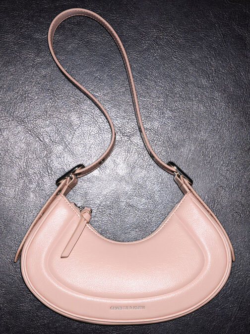 Petra Curved Shoulder Bag, Pink, hi-res