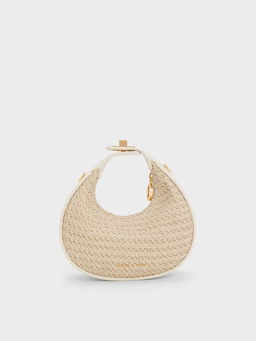 Minibolso hobo medialuna tejido, Blanco tiza, hi-res