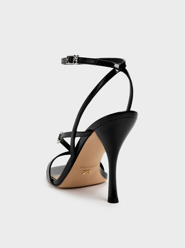 Sandalias de charol con hebilla de cristal, Charol negro, hi-res