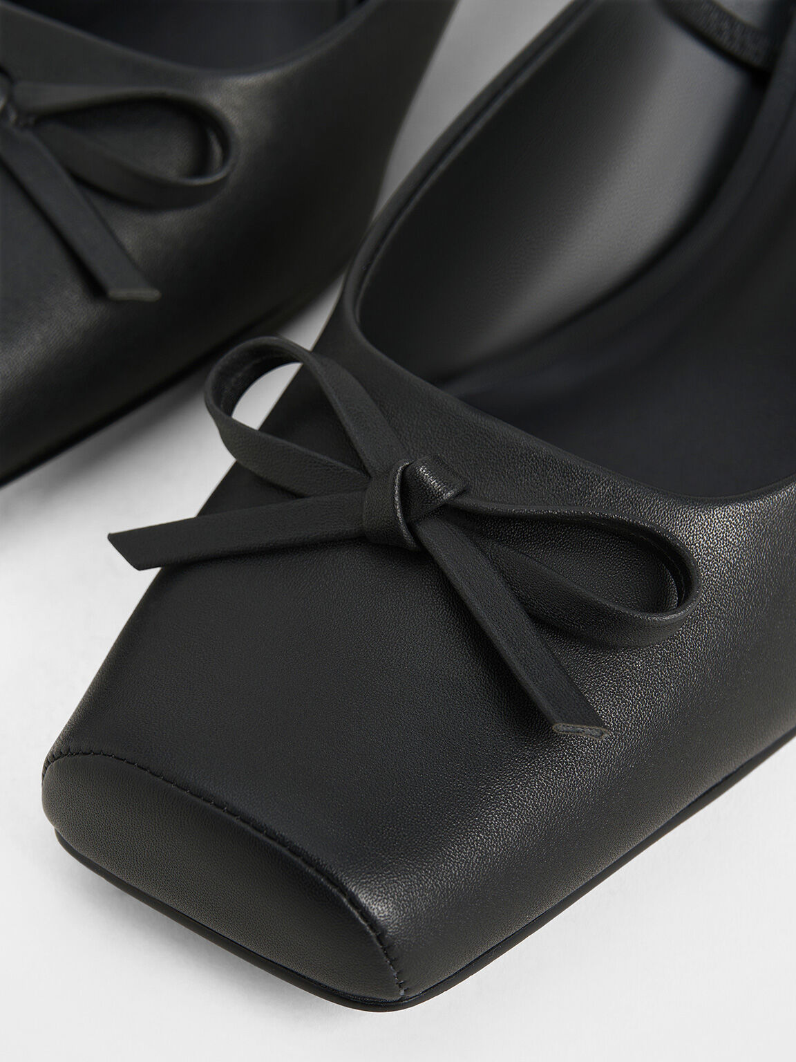 Bow Square Toe Block Heel Ballet Mules Black