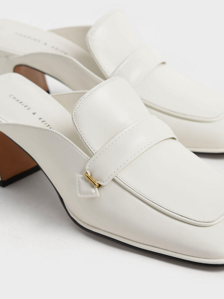 Block Heel Loafer Mules, Chalk, hi-res