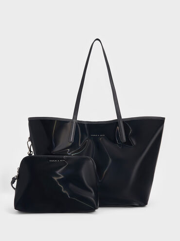 Bolso tote reversible Sianna efecto arrugado, Noir, hi-res