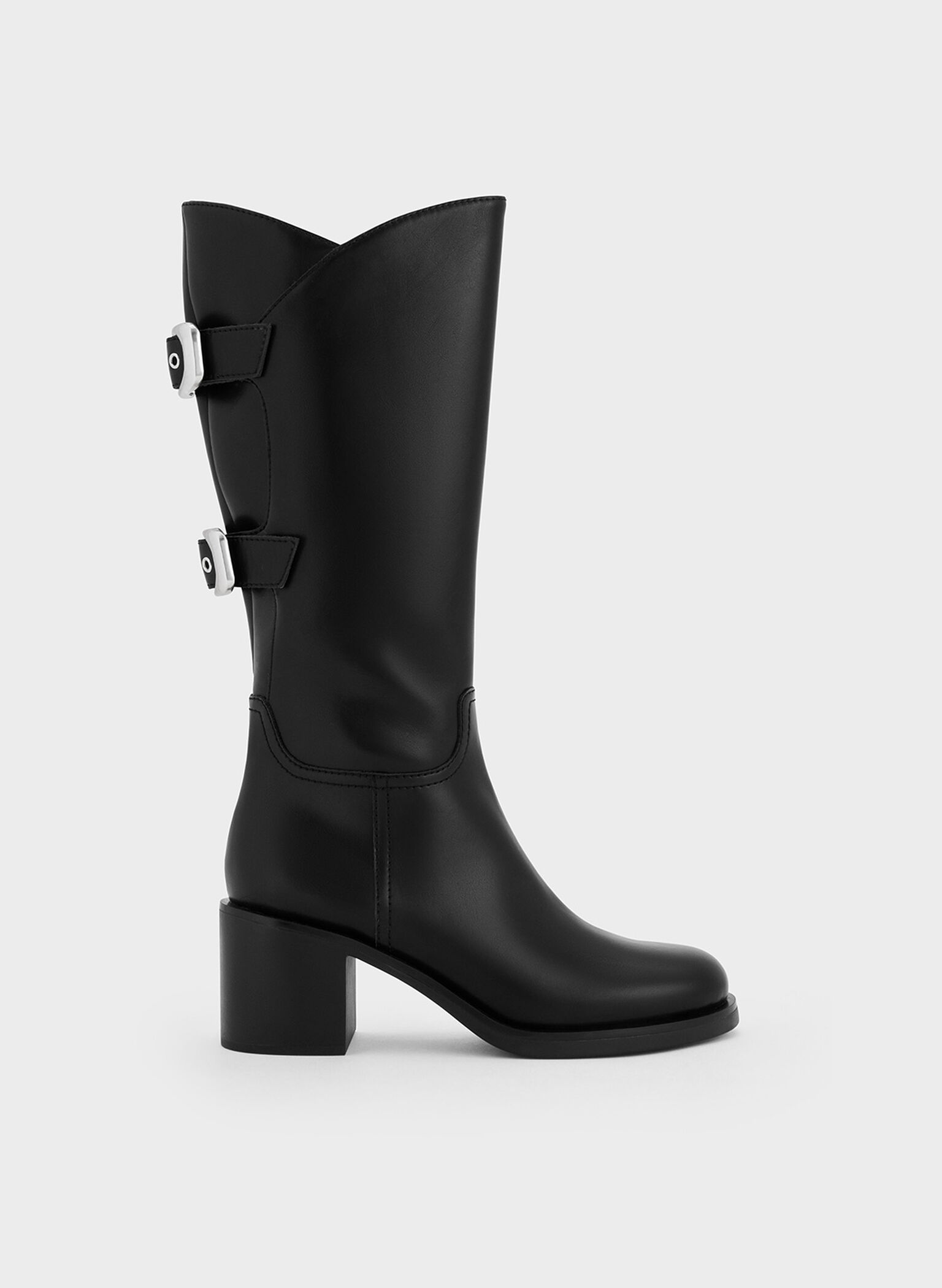 Masei Grommet-Strap Knee-High Boots, Black, hi-res