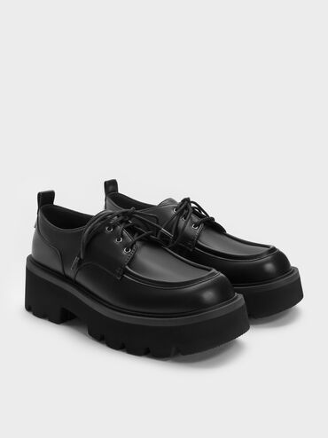 Griselda Ridged-Sole Derbys, Black, hi-res