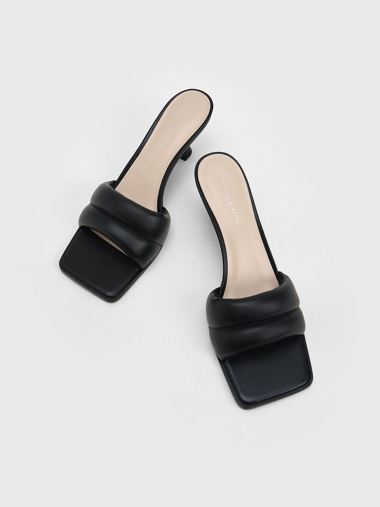 Padded Square Toe Mules, Black, hi-res