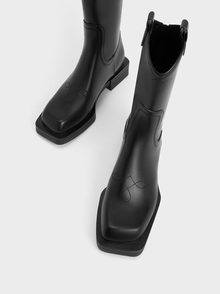 Stitch-Trim Cowboy Boots, Black, hi-res