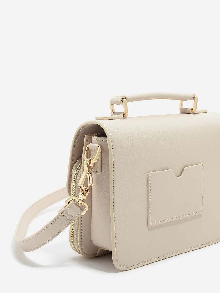 Basic Front Flap Crossbody Bag, Ivory, hi-res