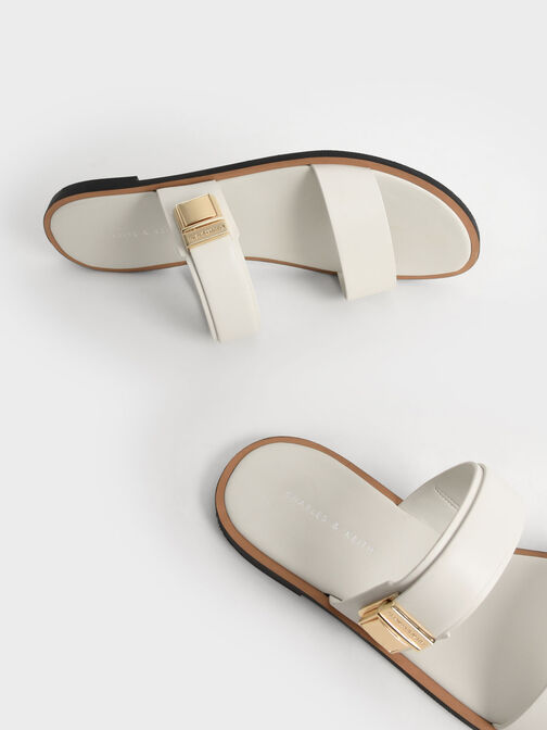 Dove Metallic Buckle Slide Sandals, Chalk, hi-res