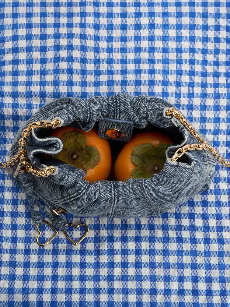 Ciara Denim Ruched Crossbody Bag, Denim Blue, hi-res