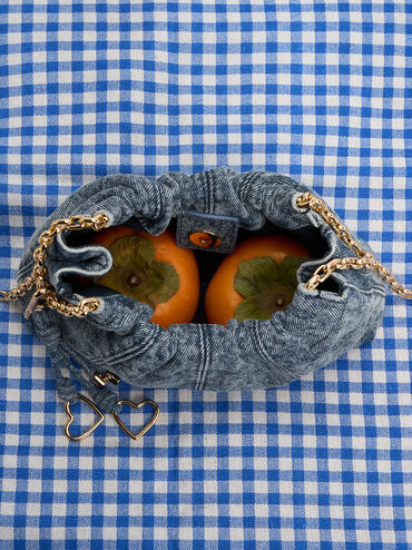 Ciara Denim Ruched Crossbody Bag, Denim Blue, hi-res