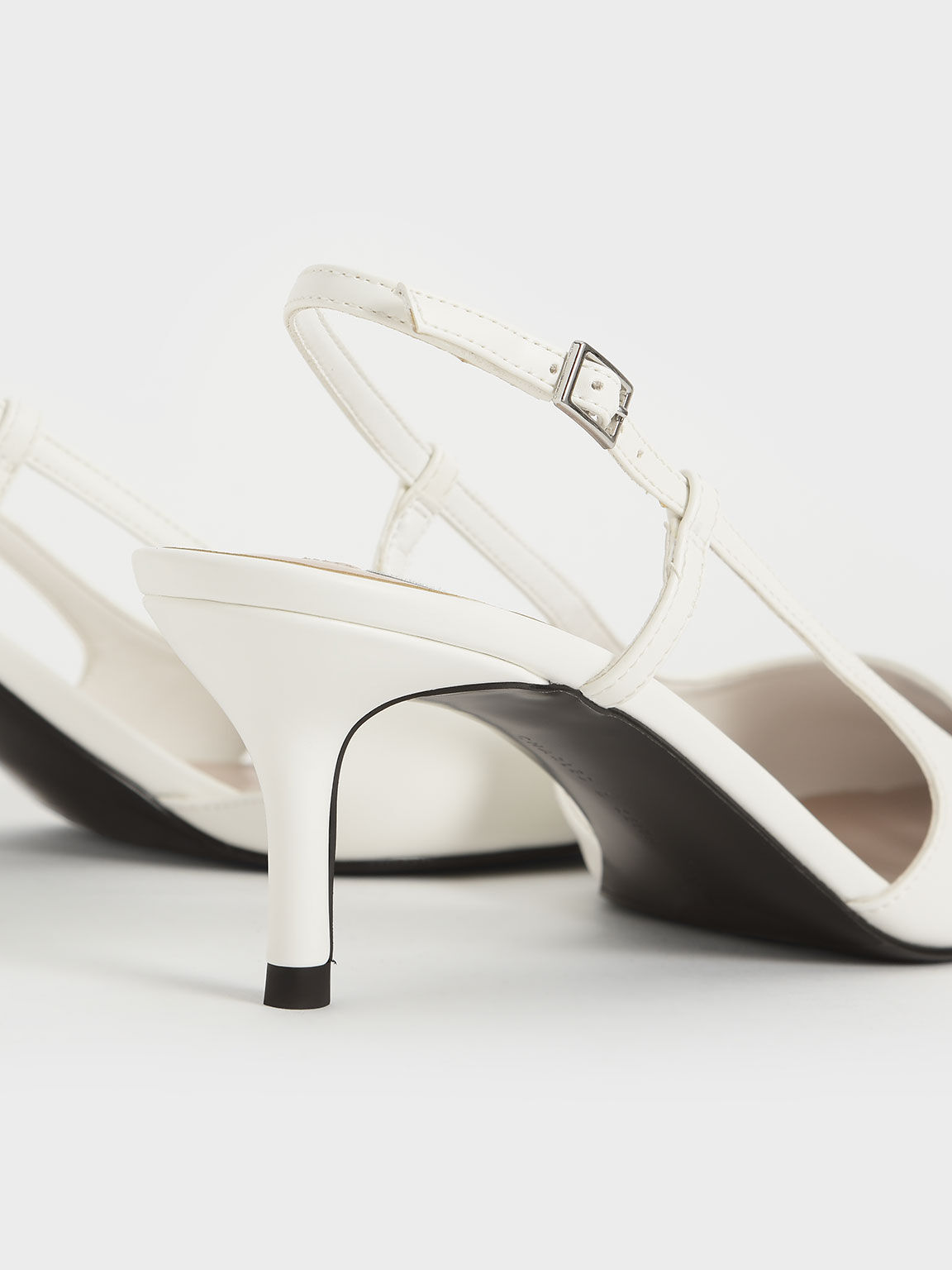 Cut-Out Buckled Slingback Pumps, White, hi-res