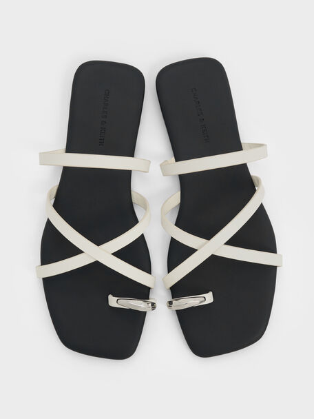 Metallic-Accent Strappy Toe-Ring Sandals, Chalk, hi-res