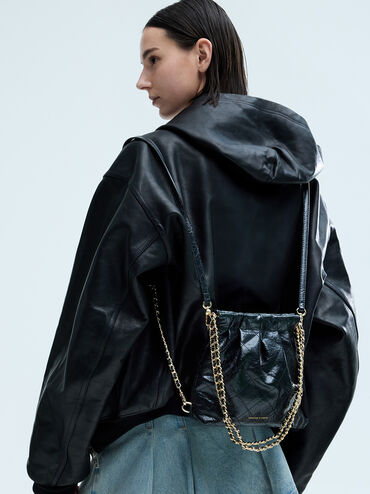 Mochila Duo convertible con asa de cadena, Negro, hi-res
