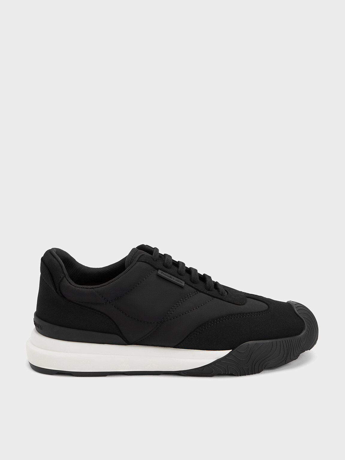 Microfibre & Nylon Low-Top Sneakers, Black, hi-res