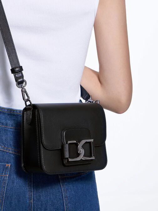 Gabine Leather Crossbody Bag, Noir, hi-res