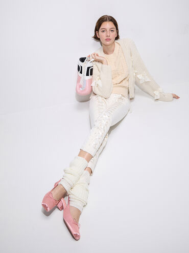 Slingbacks de tacón con puntera cuadrada y lazo de satén, Rosa, hi-res