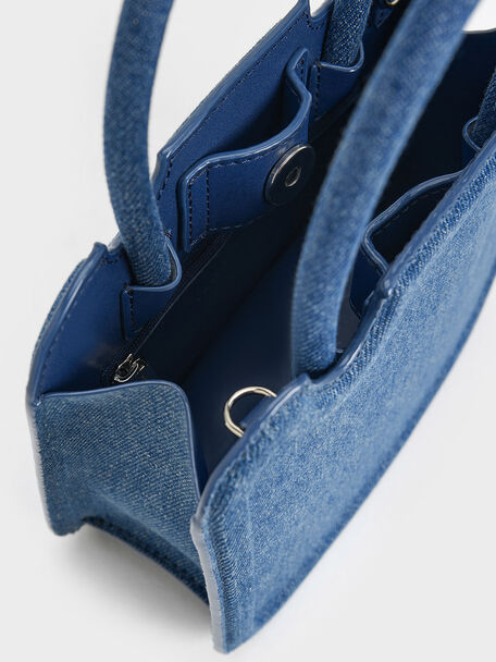 Perline Denim Sculptural Top Handle Bag, Denim Blue, hi-res