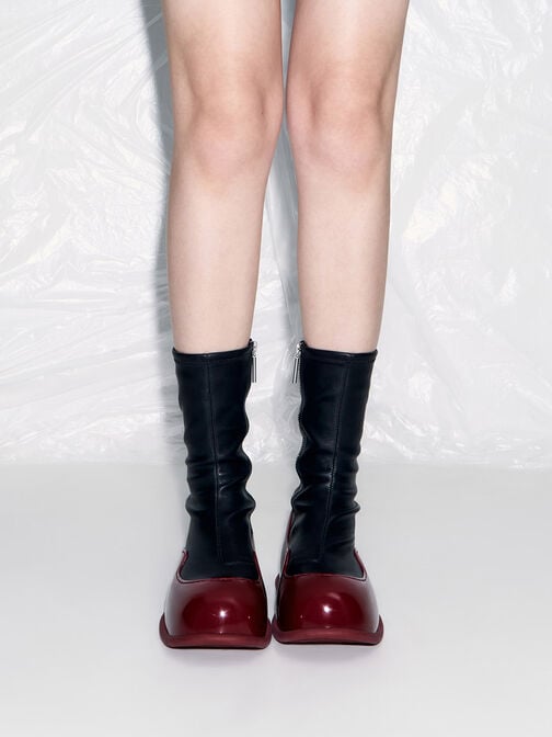 Pixie Two-Tone Patent Calf Boots, Red, hi-res