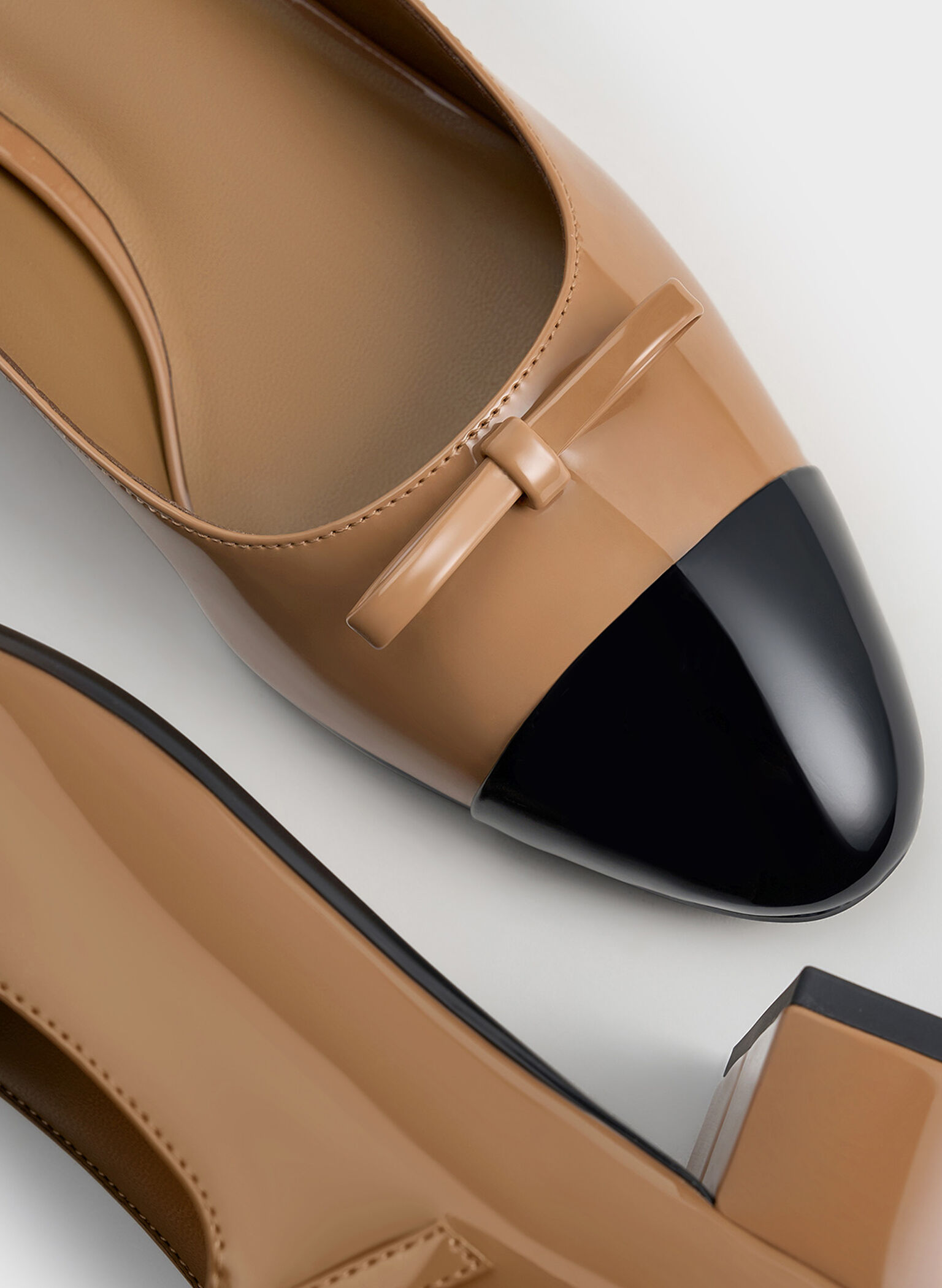 Patent Bow Cap-Toe Mary Jane Pumps, Caramel, hi-res