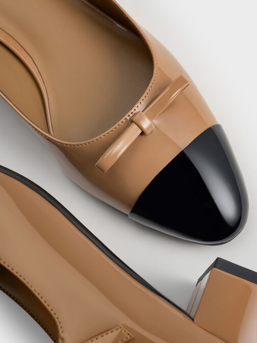 Patent Bow Cap-Toe Mary Jane Pumps, Caramel, hi-res