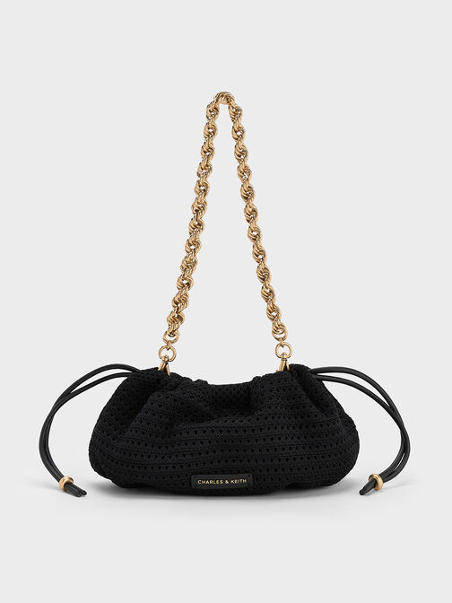 Ida Knitted Chain-Handle Clutch, Black, hi-res