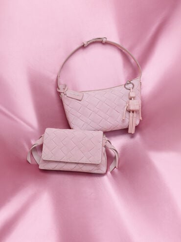 Ivette Recycled Suede Woven Crossbody Bag, Cotton Candy Pink, hi-res