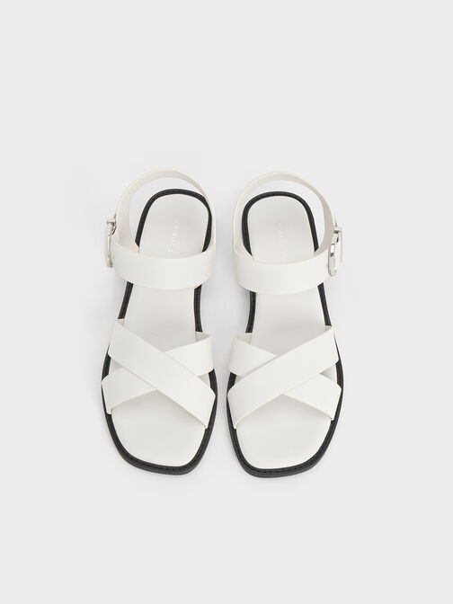 Crossover Strap Sandals, White, hi-res