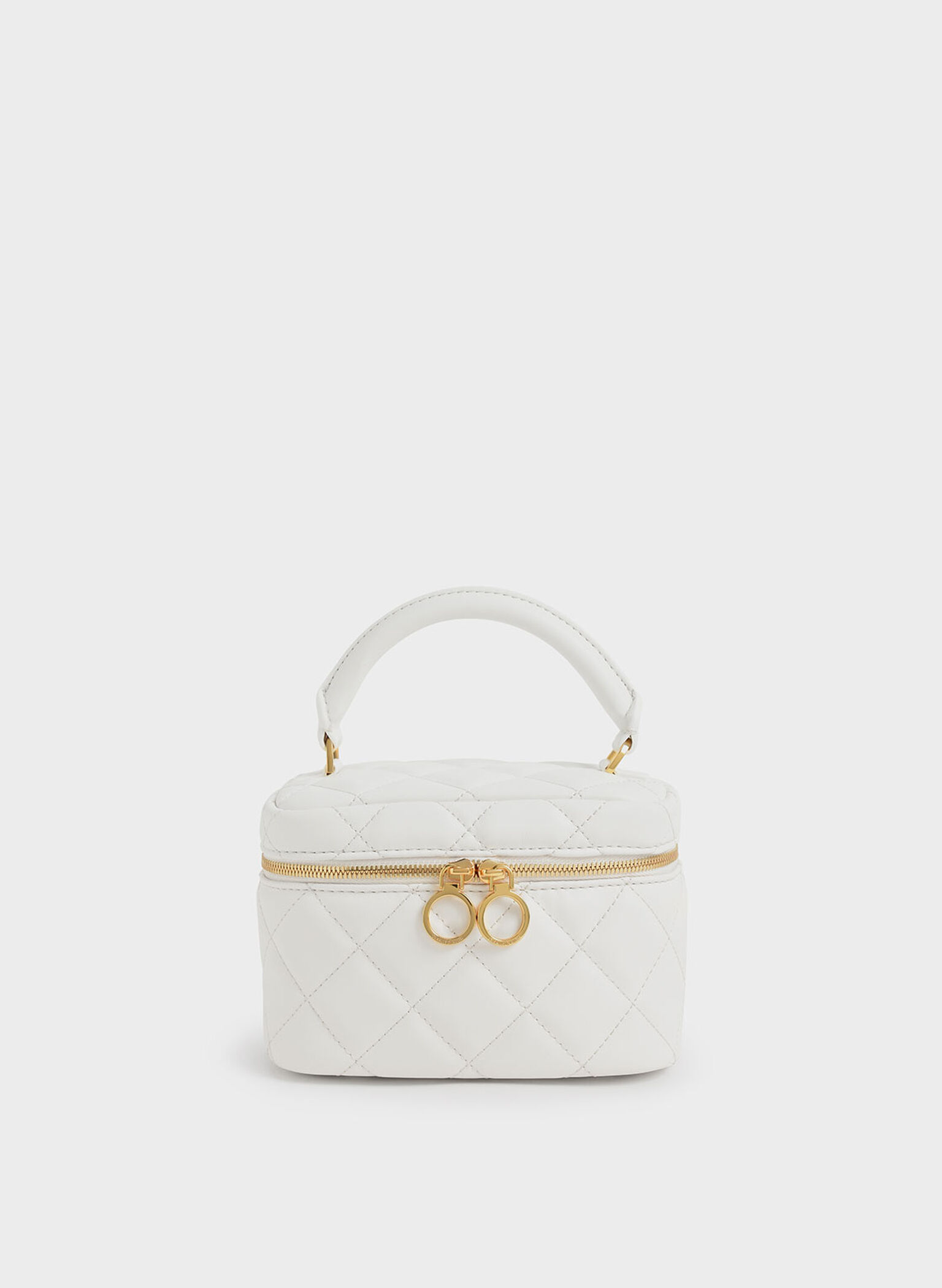 White Quilted Two-Way Zip Mini Bag - CHARLES & KEITH US