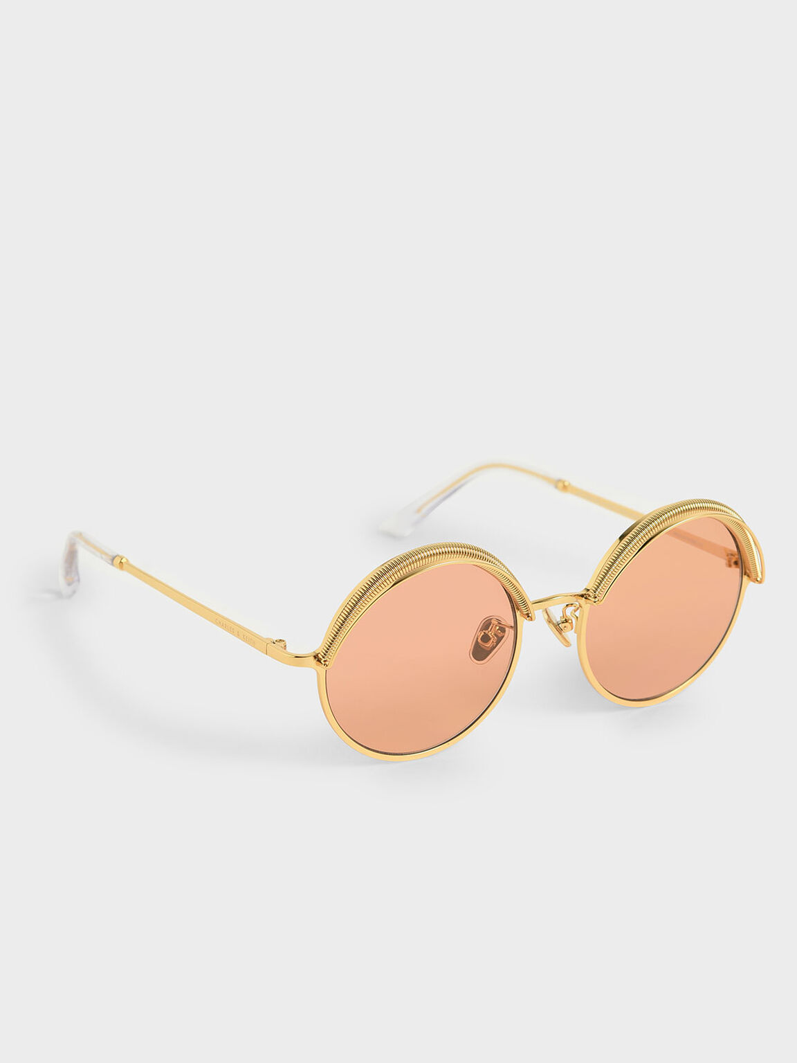 Half Rim Round Sunglasses, Orange, hi-res