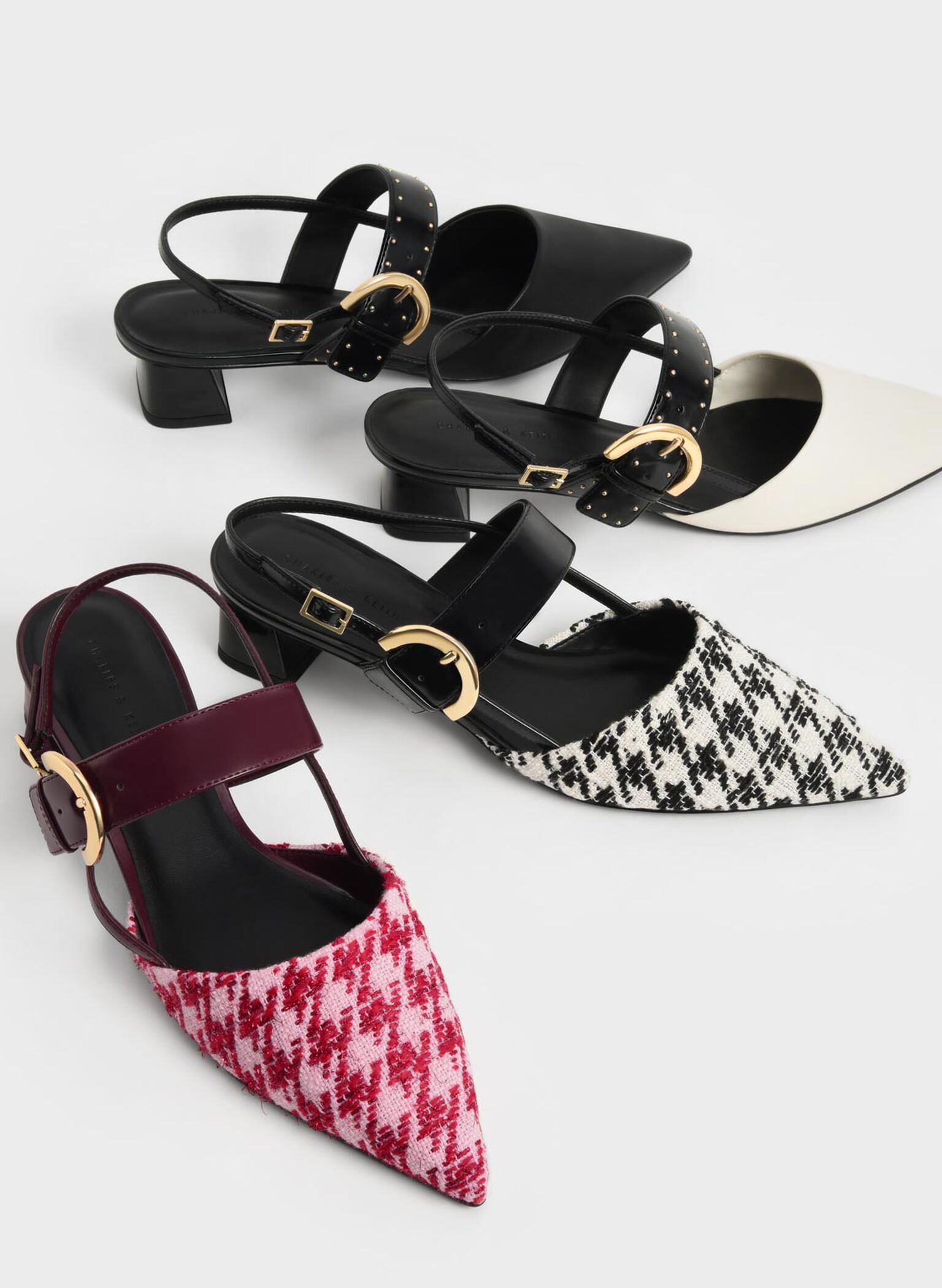 Houndstooth Buckled Slingback Pumps, Multi, hi-res