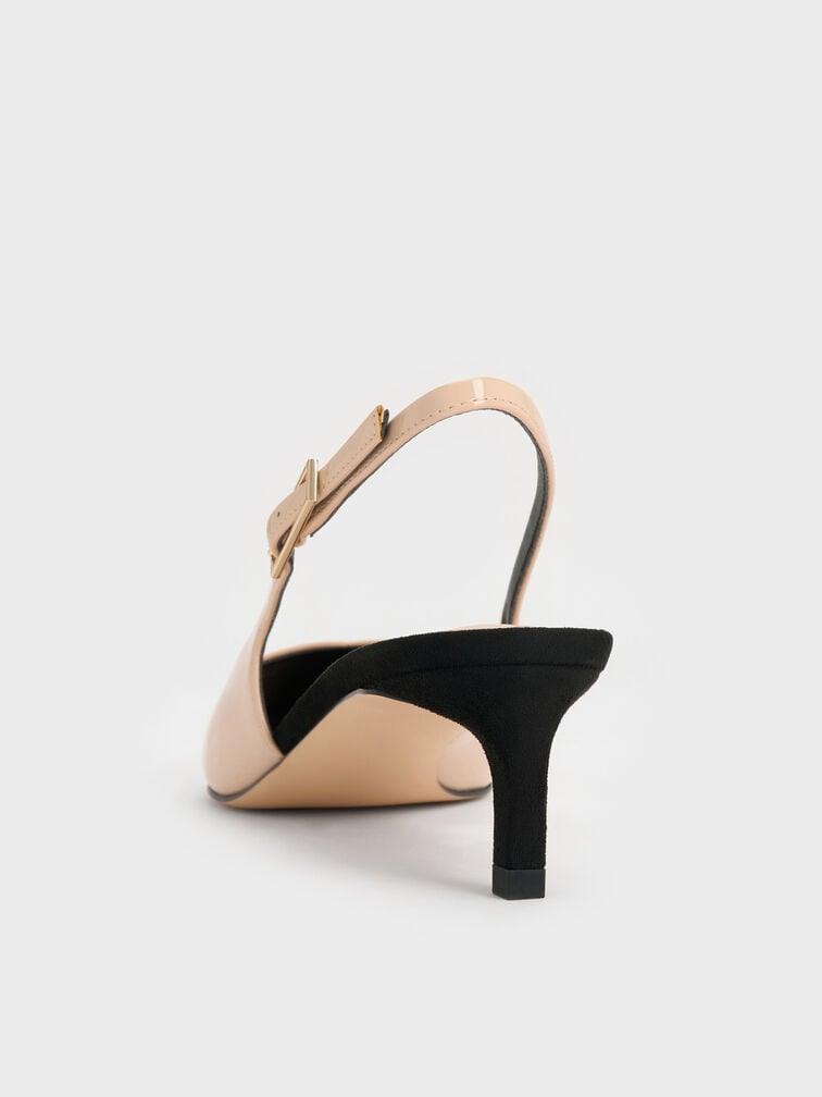 Luciana Patent Slingback Kitten Heels, Nude, hi-res