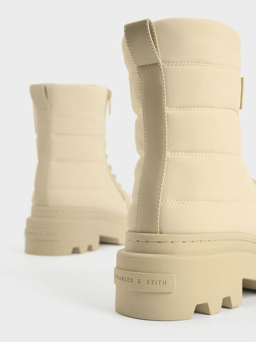 Nylon Puffy Ridged-Sole Boots, Chalk, hi-res