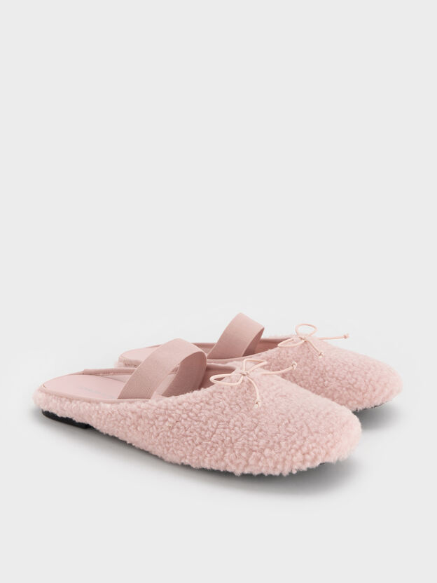 Mules de borreguito sint&eacute;tico con lazo Nancy, Rosa, hi-res